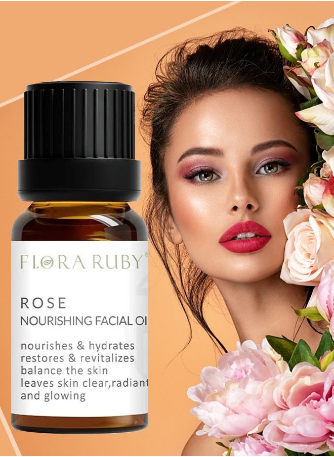 FLORA RUBY - Rose Nourishing Facial Oil Nourishes and Hydrates Leaves Skin Clear Radiant and Glowing Natural Organic Rose Essential Oil for Face and Skin Moisturizing Nourishing Hydrating 15ml - Image 1