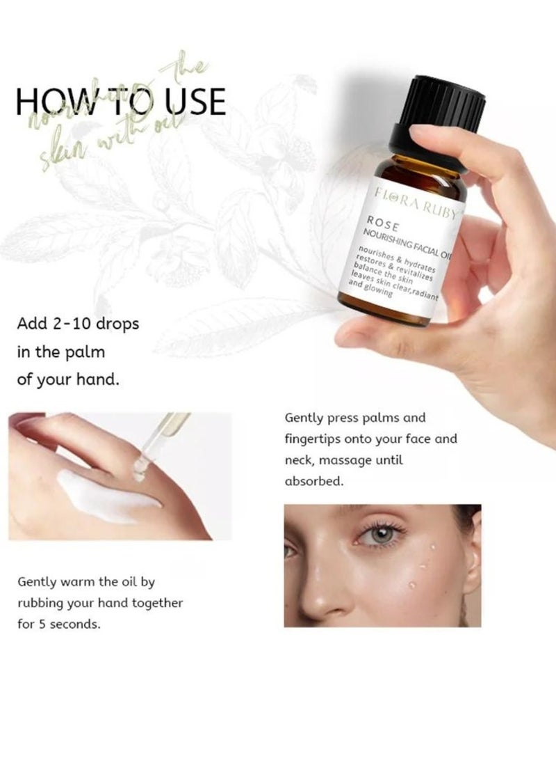 FLORA RUBY - Rose Nourishing Facial Oil Nourishes and Hydrates Leaves Skin Clear Radiant and Glowing Natural Organic Rose Essential Oil for Face and Skin Moisturizing Nourishing Hydrating 15ml - Image 1