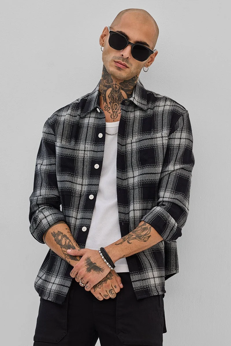SNITCH Black Flannel Checks Overshirt