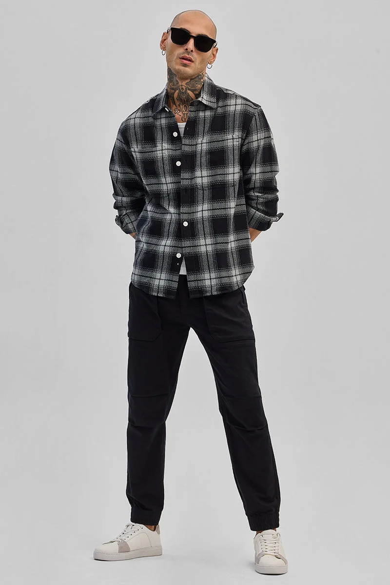 SNITCH Black Black Flannel Checks Overshirt for Men | Best Price UAE