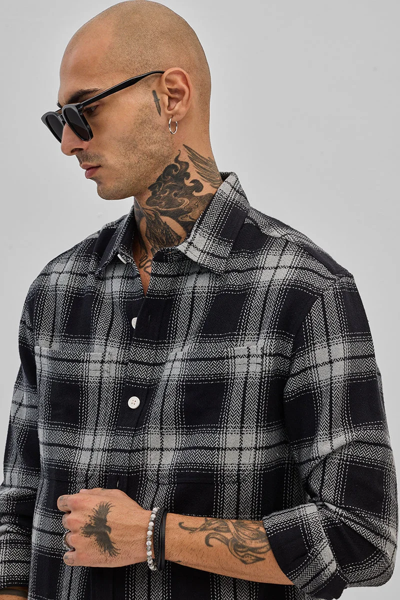 SNITCH Black Black Flannel Checks Overshirt for Men | Best Price UAE