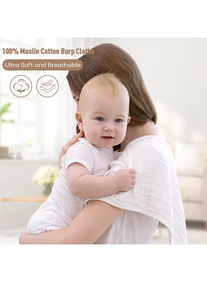 Muslin Burp قماش للطفل 10 حزمة 100٪ القطن العضوي غسالات الطفل للفتيان والبنات كبيرة 20 '' X10 '' سوبر ناعمة وممتصة أبيض - Image 3