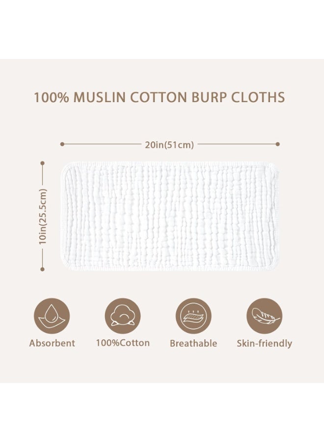 Muslin Burp قماش للطفل 10 حزمة 100٪ القطن العضوي غسالات الطفل للفتيان والبنات كبيرة 20 '' X10 '' سوبر ناعمة وممتصة أبيض - Image 2