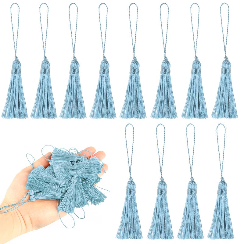 BEL AVENIR 45 pcs Mini Bookmark Tassels 375inch95cm Silky Handmade Key Tassel with 215inch Cord Loop DIY Craft AccessoryTags Blue 45 pcs