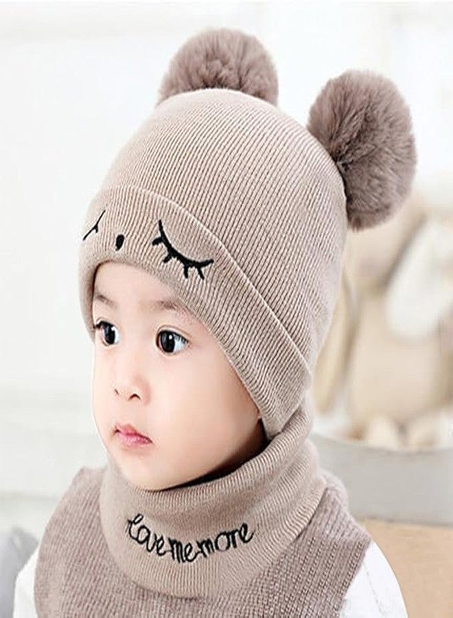 TRUE INDIAN Baby Boys Girls Knit Woolen Hat Cap Neck Scarf Soft Wool Warm Acrylic Lycra Monkey Beanie Winter Capset for Unisex Kids Neckset Cap (6-9 Months, Brown) - Image 4