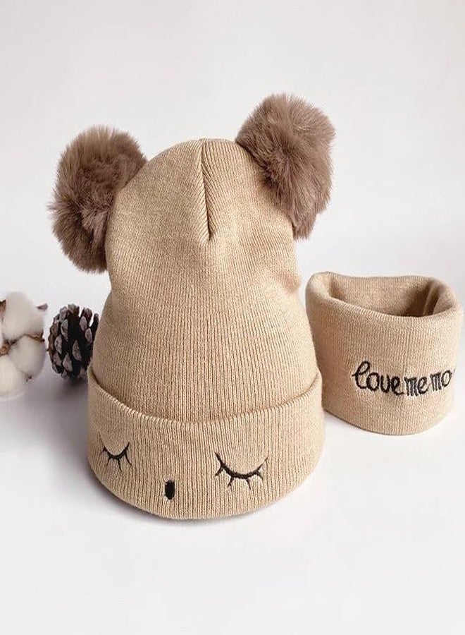 TRUE INDIAN Baby Boys Girls Knit Woolen Hat Cap Neck Scarf Soft Wool Warm Acrylic Lycra Monkey Beanie Winter Capset for Unisex Kids Neckset Cap (6-9 Months, Brown) - Image 2