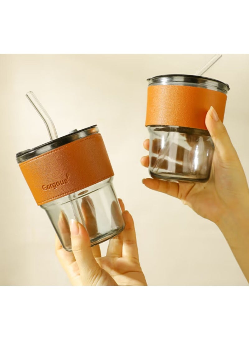 Jingke Glass Cup Handheld Coffee Cup Portable Straw Cup 400ML - Image 3