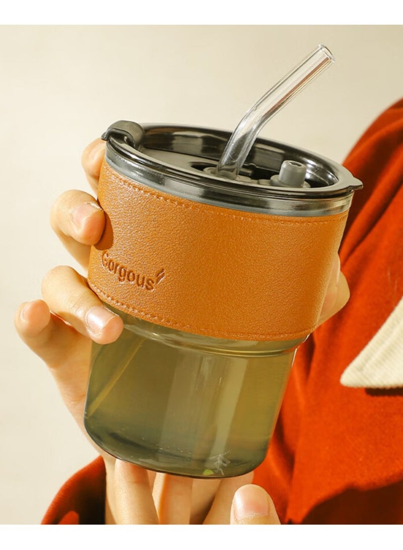 Jingke Glass Cup Handheld Coffee Cup Portable Straw Cup 400ML - Image 4