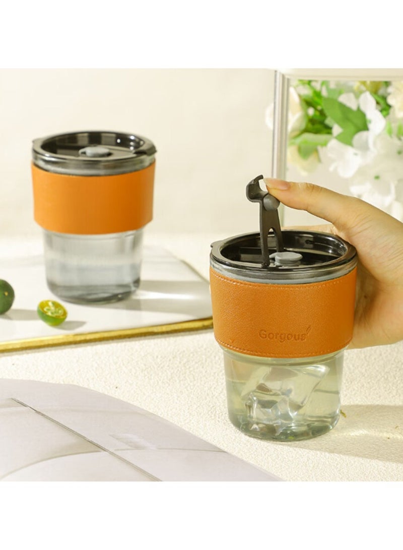 Jingke Glass Cup Handheld Coffee Cup Portable Straw Cup 400ML - Image 2