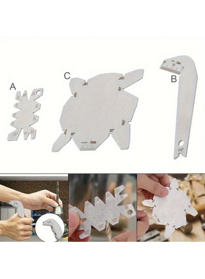 3pcs Silvery Stainless Steel Drill Bit Angle Gauge Set Accurate Break Resistant - Image 2