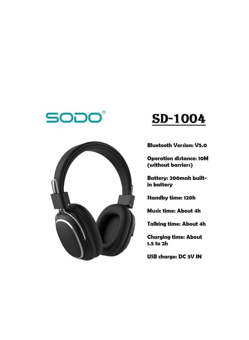 SODO SD-1004 Bluetooth Headphones,Stereo Sound,Bluetooth Compatible Headset Wireless, Big Headphone, Sport Earphone, Support micro sd card/AUX/TF Card/Built in Microphone (black), Wireless, Wired - Image 3