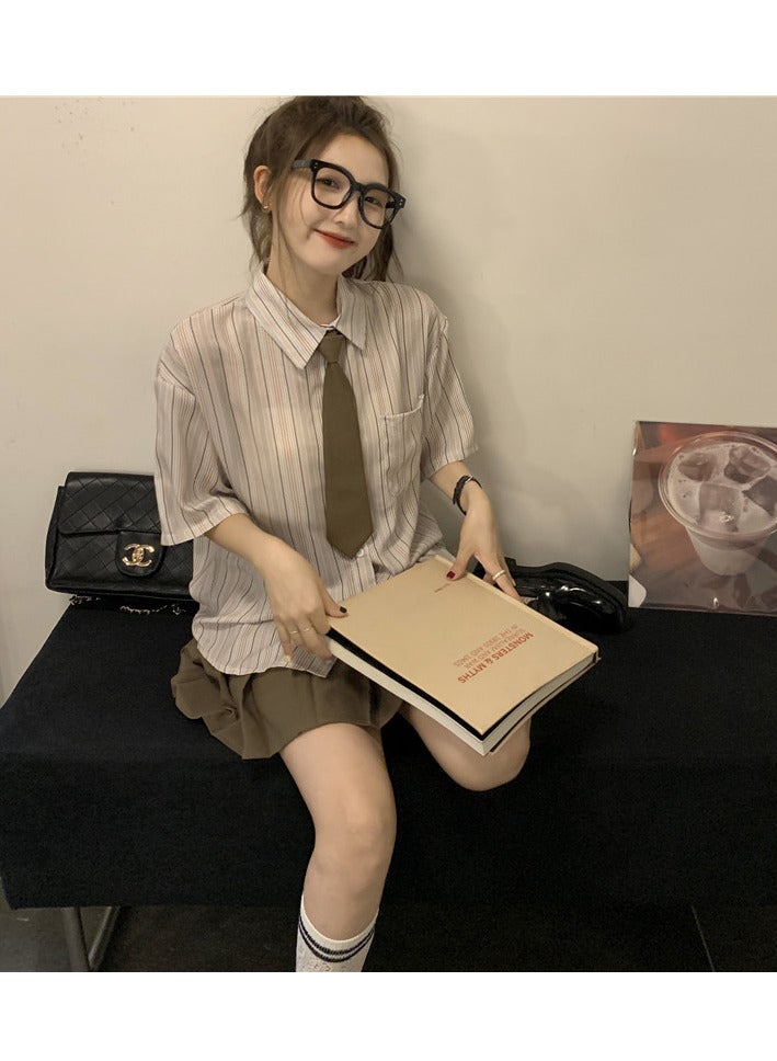 Women's  Striped Shirt for Ladies, Short Sleeves Shirt - Image 5