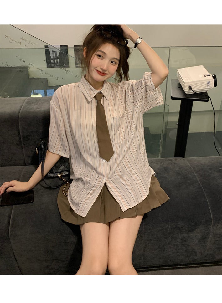 Women's  Striped Shirt for Ladies, Short Sleeves Shirt - Image 1