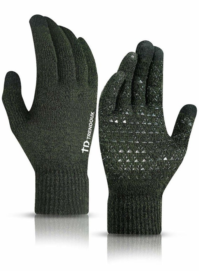 TRENDOUX Winter Gloves for Men Women - Upgraded Touch Screen Anti-Slip Silicone Gel - Elastic Cuff - Thermal Soft Knit Lining, Midnight Green, M - Image 1