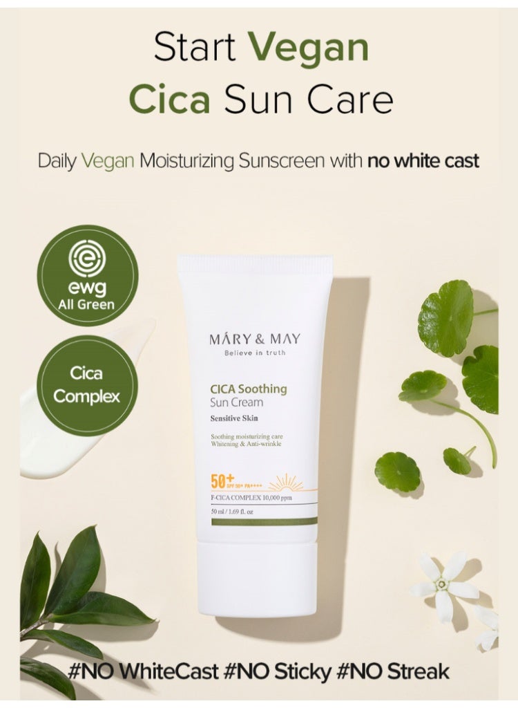 MARY & MAY Dullness & Weak Barrier Solution – Mary&May White Collagen Cleansing Foam + Vegan CICA Soothing Sun Cream SPF50+ Set - Image 3