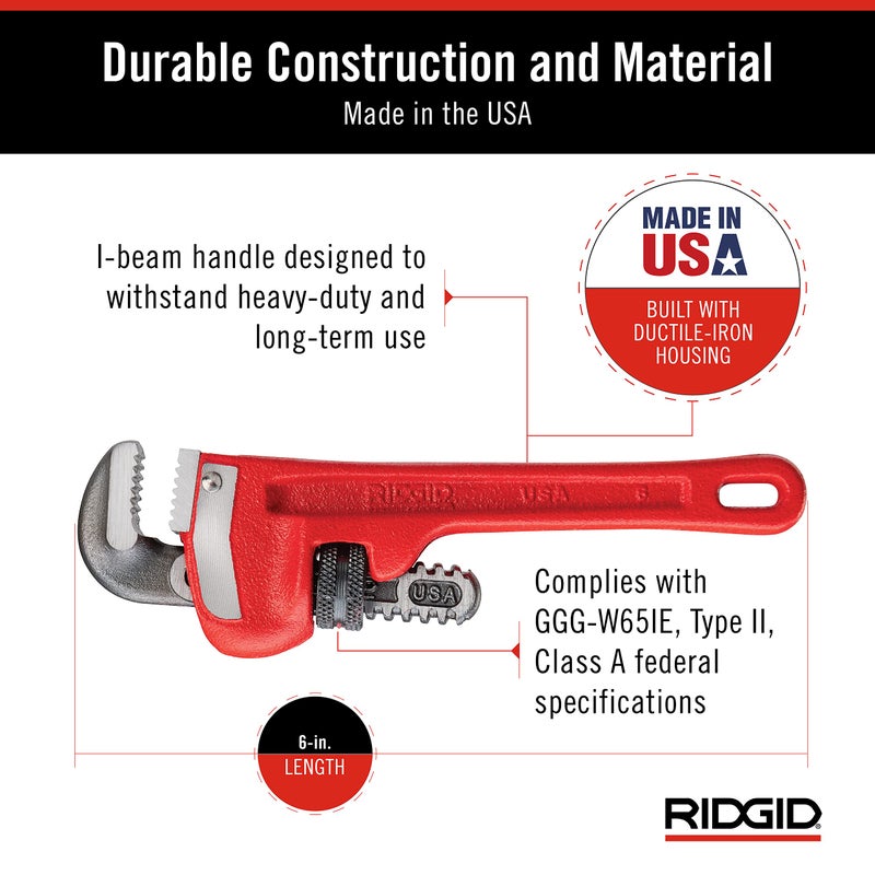 RIDGID مفتاح أنابيب RIDGID 31000 موديل 6 الثقيل 6 بوصة، أحمر، مصنوع في الولايات المتحدة الأمريكية - Image 4