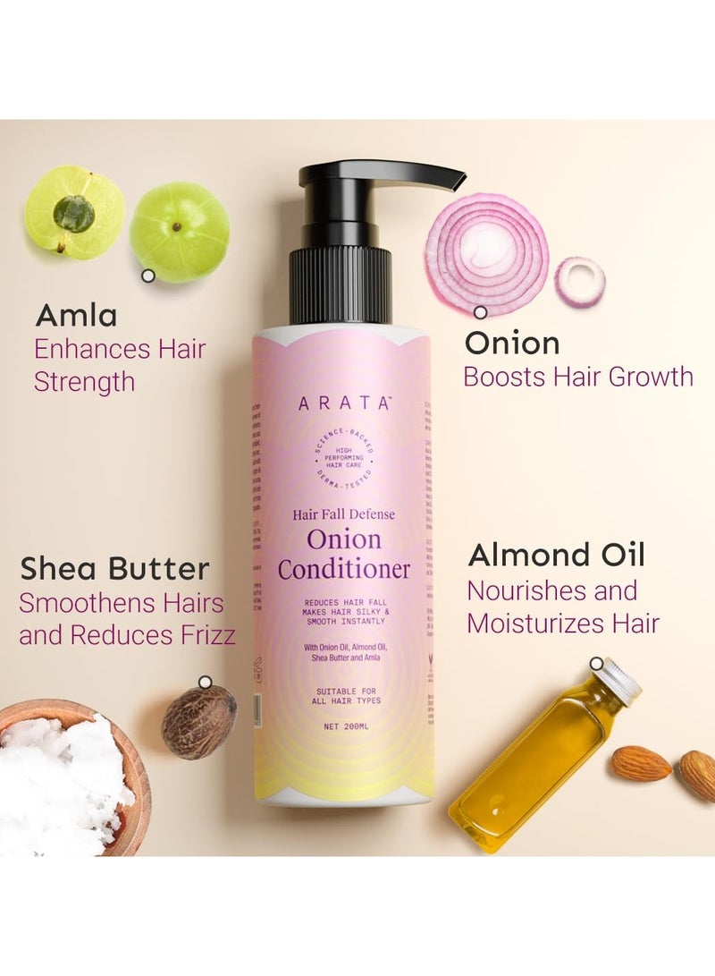 أراتا بلسم البصل للحماية من تساقط الشعر من أراتا - 200 مل يجعل الشعر حريريًا وناعمًا على الفور مع زيت البصل وزيت اللوز وزبدة الشيا والأملا - Image 3