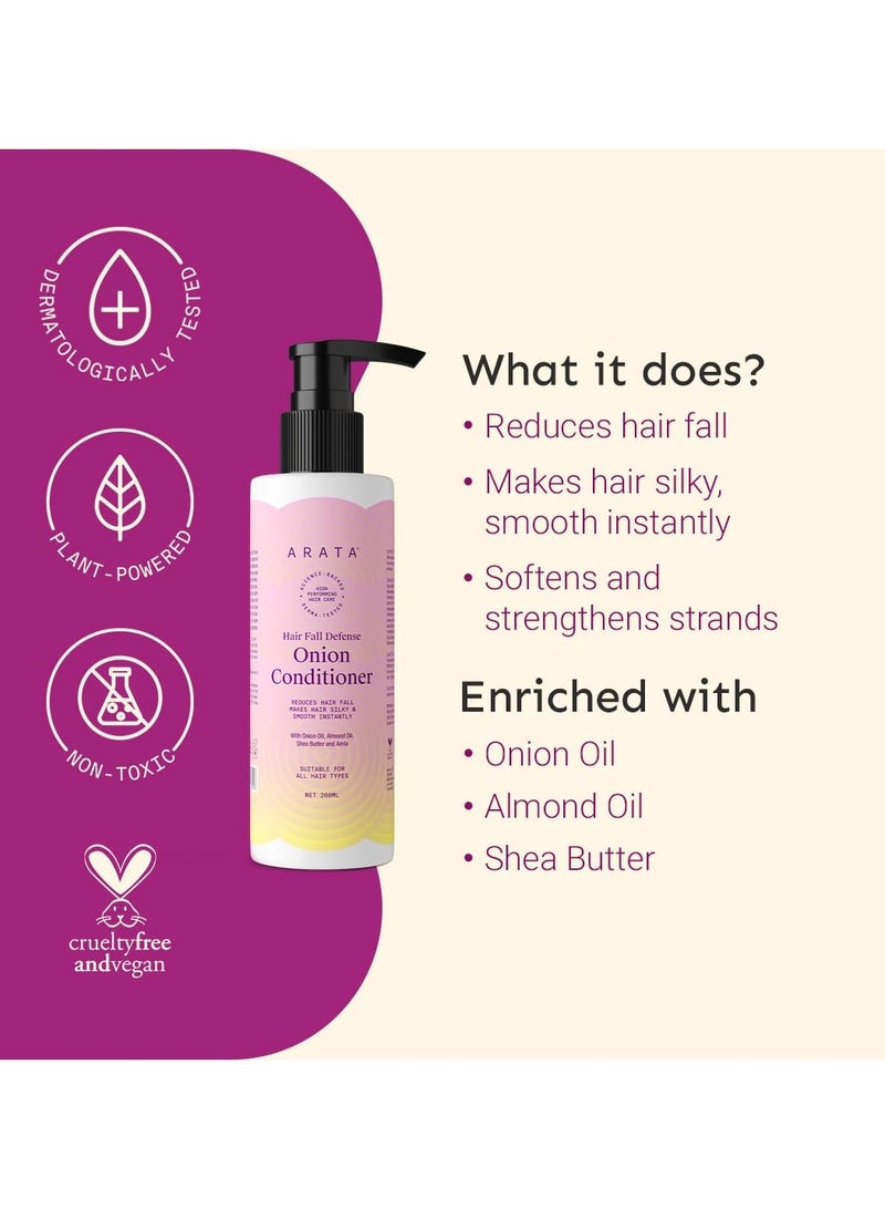 أراتا بلسم البصل للحماية من تساقط الشعر من أراتا - 200 مل يجعل الشعر حريريًا وناعمًا على الفور مع زيت البصل وزيت اللوز وزبدة الشيا والأملا - Image 2