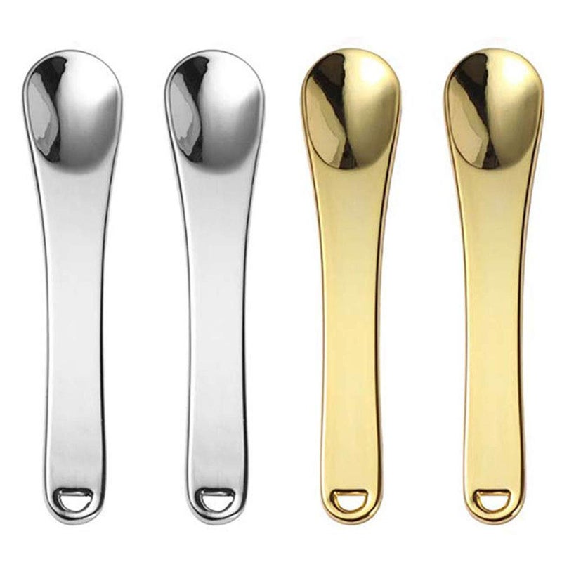 Teensery 4 Pcs Mini Metal Makeup Spoon Cosmetic Spatula Cosmetic Facial Mask Cream Spoon Beauty Scoop for Mixing and Sampling Gold and Silver