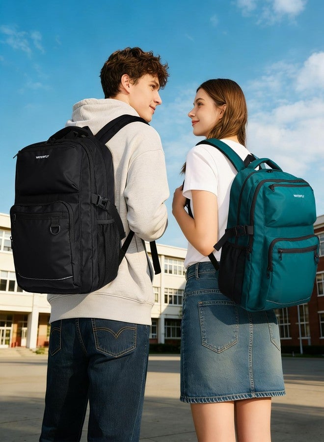 WATERFLY Travel Laptop School Backpack: College Bookbag for Women Men - Work Casual Daypack with 15.6" Computer Compartment, Black, Medium, Travel Backpacks - Image 2