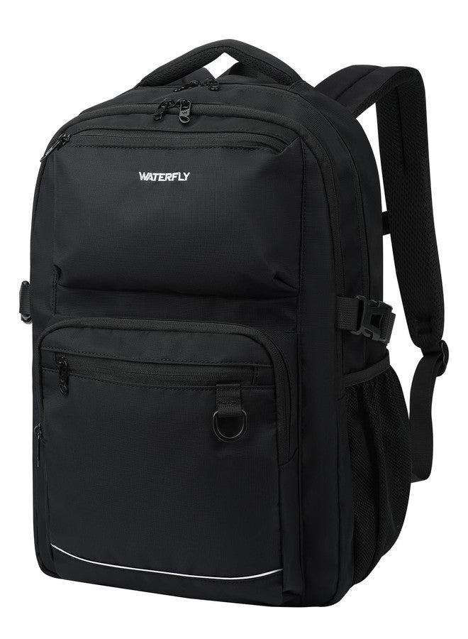 WATERFLY Travel Laptop School Backpack: College Bookbag for Women Men - Work Casual Daypack with 15.6" Computer Compartment, Black, Medium, Travel Backpacks - Image 1