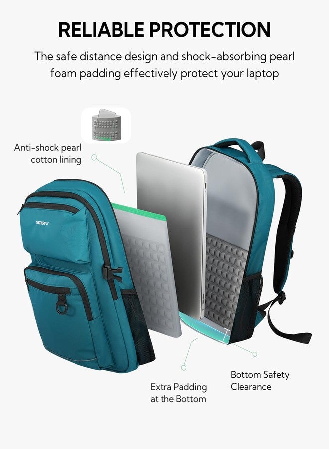 WATERFLY Travel Laptop School Backpack: College Bookbag for Women Men - Work Casual Daypack with 15.6" Computer Compartment, Black, Medium, Travel Backpacks - Image 3