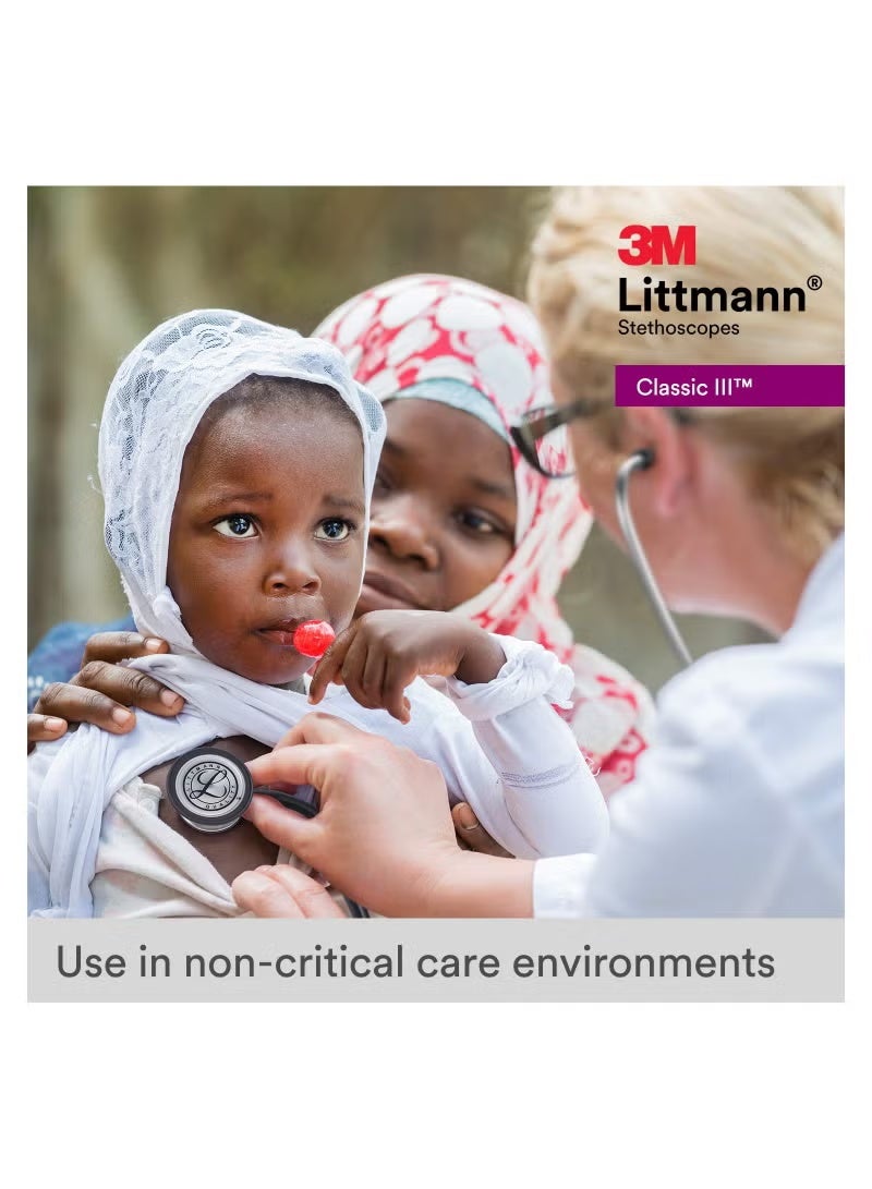 3M Littmann 3M 5803 Littmann Classic III Black Edition Chestpiece Monitoring Stethoscope, 27" Black Tube - Image 4
