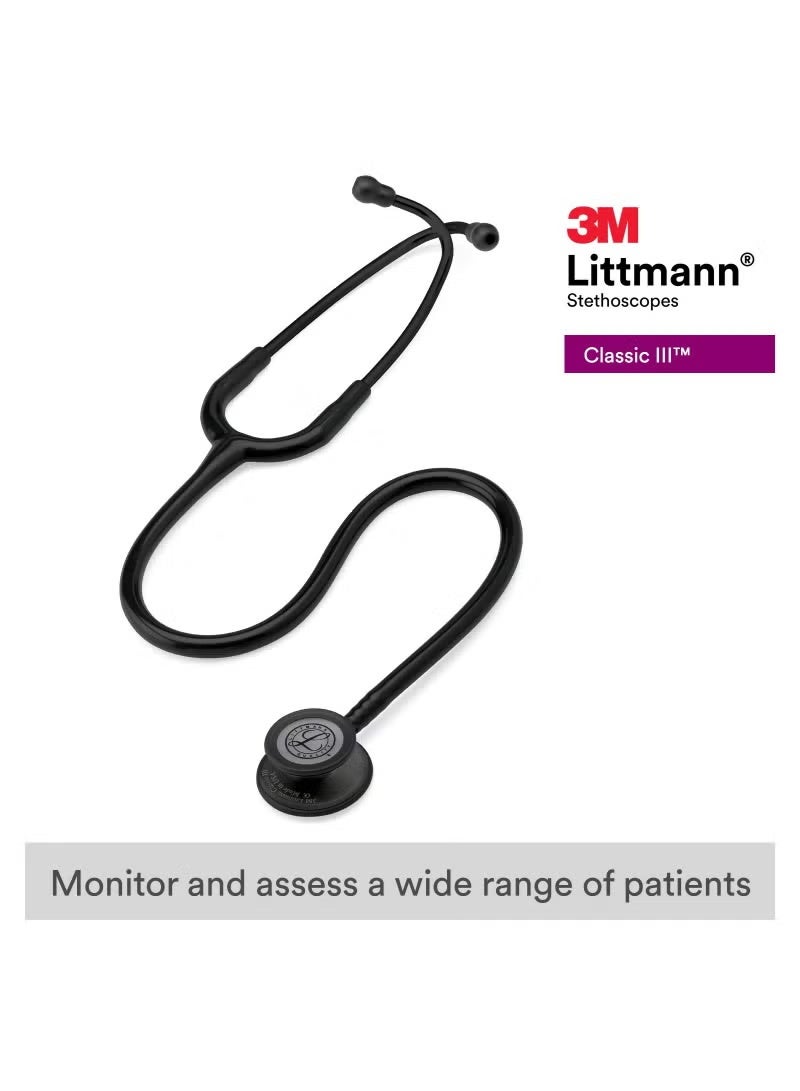 3M Littmann 3M 5803 Littmann Classic III Black Edition Chestpiece Monitoring Stethoscope, 27" Black Tube - Image 2
