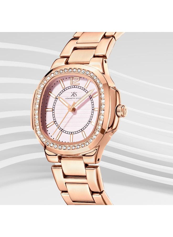 KENNETH SCOTT Kenneth Scott K24507-RBKP Women's Analog Display Watch & Stainless Steel Strap Rose Gold  - Image 3