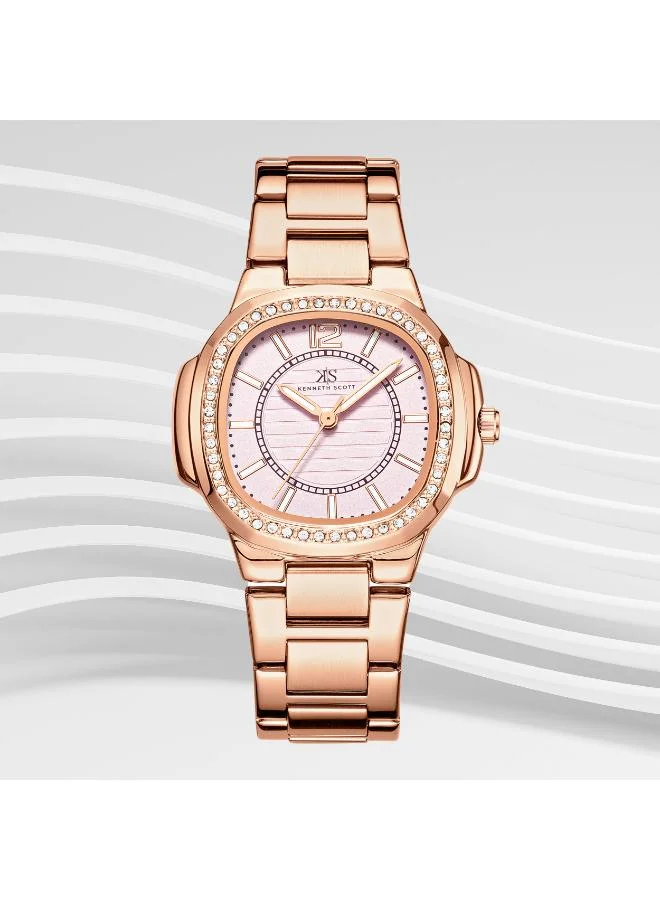 KENNETH SCOTT Kenneth Scott K24507-RBKP Women's Analog Display Watch & Stainless Steel Strap Rose Gold