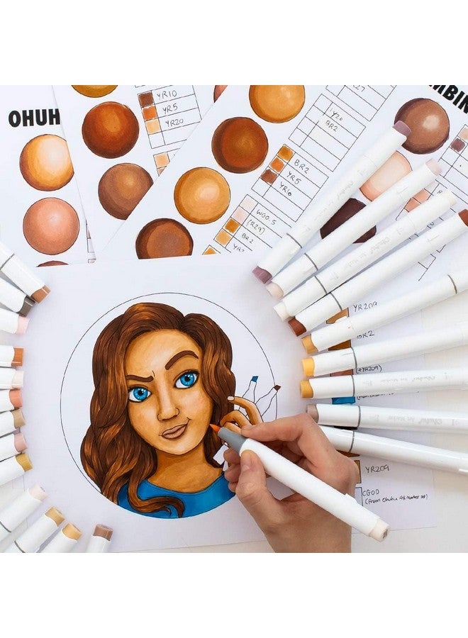 Ohuhu Alcohol Markers Skin Tone Brush Tip -Skin Color Art Marker Set for Artist Adults Coloring Illustration -36 Portrait Colors - Refillable Ink - Brush & Chisel Dual Tips- Honolulu of Ohuhu Markers - Image 2