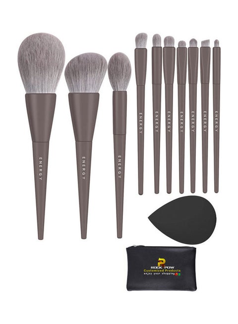 10 Pcs Professional Makeup Brushes Set With Sponge Grey