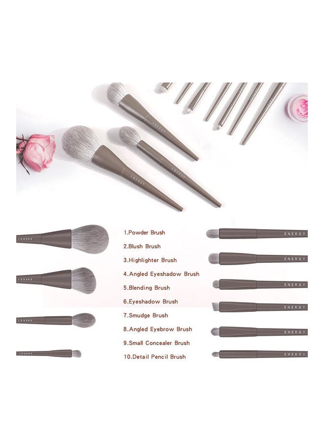 Rock Pow 10 Pcs Professional Makeup Brushes Set With Sponge Grey - Image 3