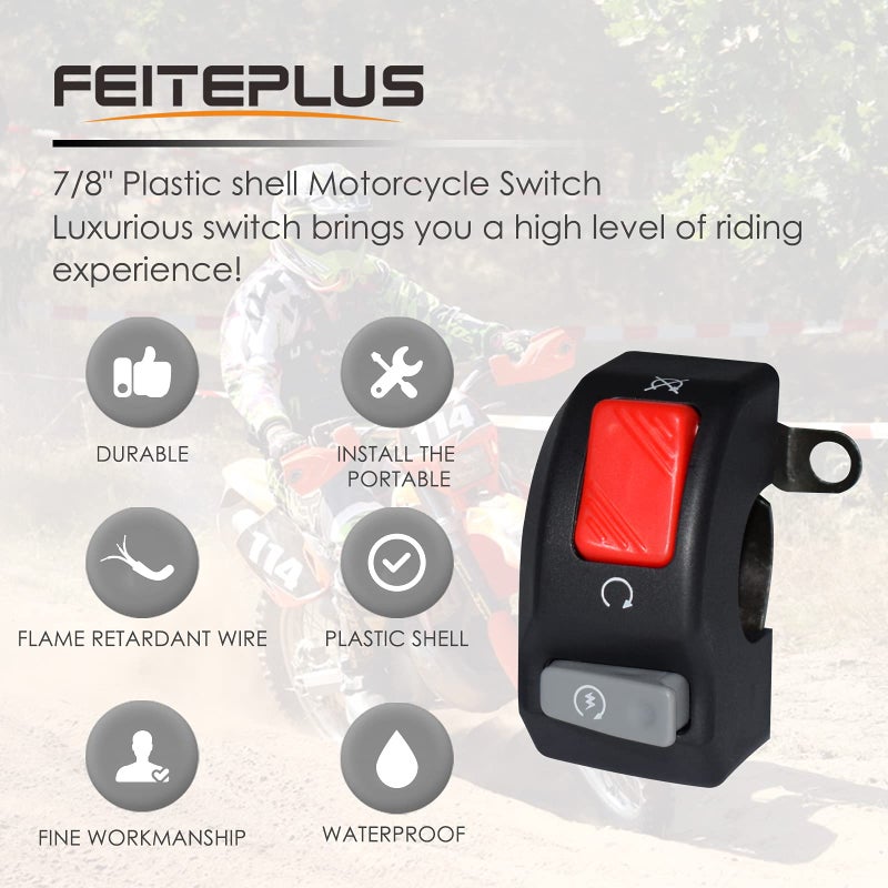 Feiteplus 12V Right Motorcycle Switches 7/8" 22mm Handlebar Mount Headlight Fog Light Horn ON Off Start Kill Switch - Image 3