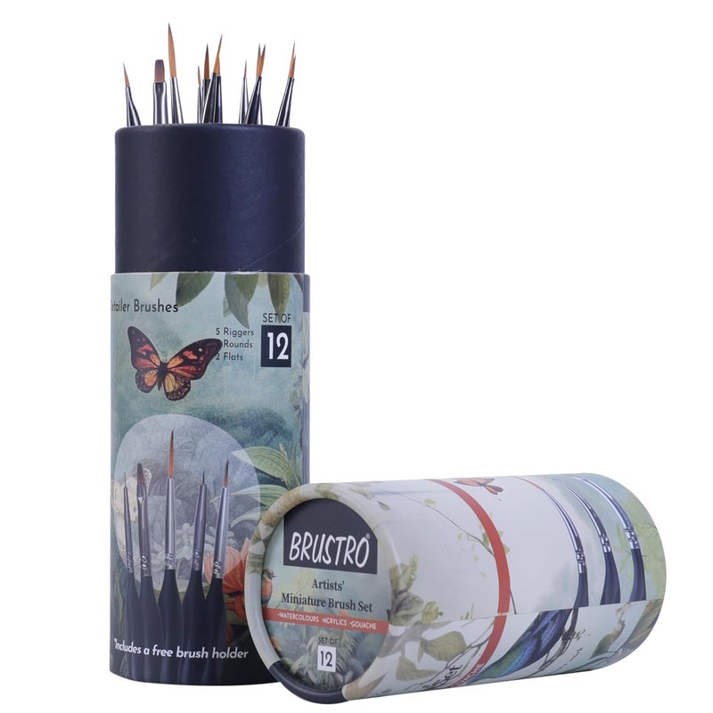 BRUSTRO Artists’ Miniature Precision Brushes - Set of 12 | Synthetic Bristles, Detail Fine Tip | Ideal for Watercolour, Acrylic, Gouache & Oil Colors, Art Painting Tools, Paint Brush Set. - Image 2