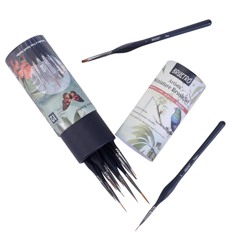 BRUSTRO Artists’ Miniature Precision Brushes - Set of 12 | Synthetic Bristles, Detail Fine Tip | Ideal for Watercolour, Acrylic, Gouache & Oil Colors, Art Painting Tools, Paint Brush Set. - Image 3