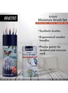 BRUSTRO BRUSTRO Artists’ Miniature Precision Brushes - Set of 12 | Synthetic Bristles, Detail Fine Tip | Ideal for Watercolour, Acrylic, Gouache & Oil Colors, Art Painting Tools, Paint Brush Set.  - Image 4