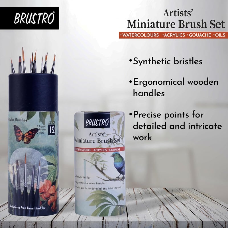 BRUSTRO Artists’ Miniature Precision Brushes - Set of 12 | Synthetic Bristles, Detail Fine Tip | Ideal for Watercolour, Acrylic, Gouache & Oil Colors, Art Painting Tools, Paint Brush Set. - Image 4