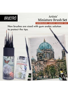 BRUSTRO BRUSTRO Artists’ Miniature Precision Brushes - Set of 12 | Synthetic Bristles, Detail Fine Tip | Ideal for Watercolour, Acrylic, Gouache & Oil Colors, Art Painting Tools, Paint Brush Set.  - Image 5