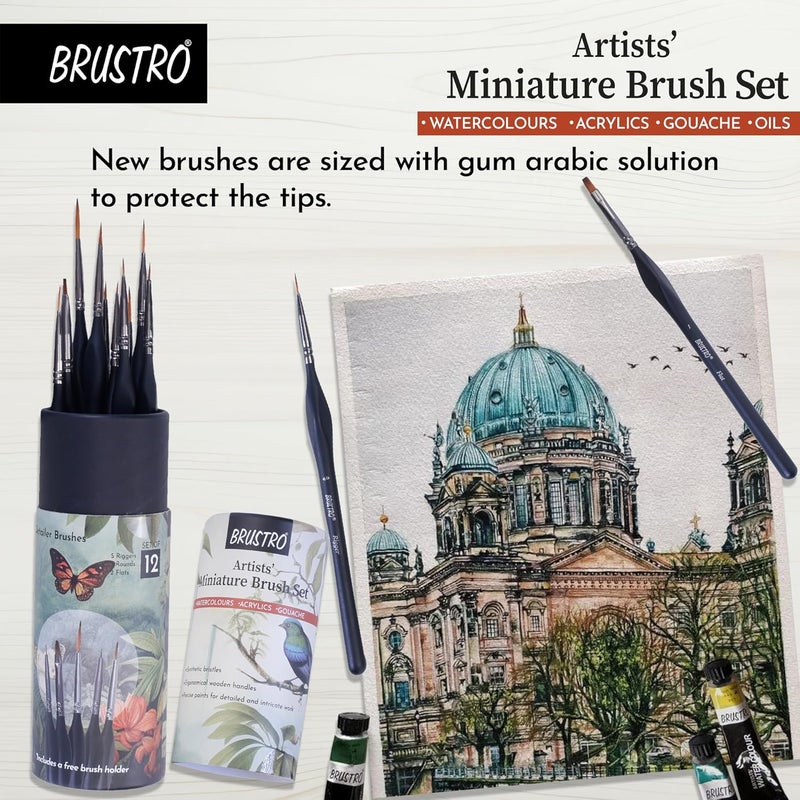 BRUSTRO Artists’ Miniature Precision Brushes - Set of 12 | Synthetic Bristles, Detail Fine Tip | Ideal for Watercolour, Acrylic, Gouache & Oil Colors, Art Painting Tools, Paint Brush Set. - Image 5