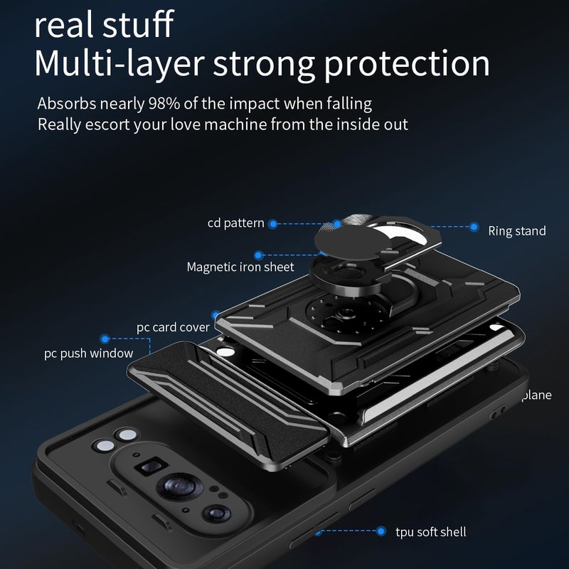 HuHa Protective Cover For Google Pixel 9 Pro XL Sliding Camshield TPU+PC Phone Case with Card Slot(Rose Gold) - Image 4