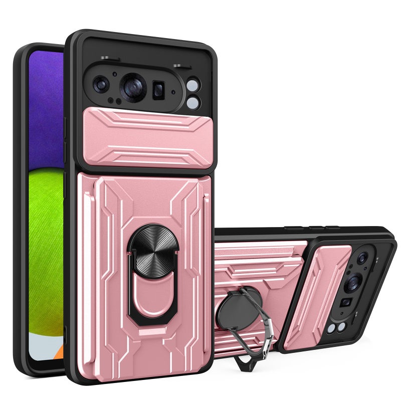 HuHa Protective Cover For Google Pixel 9 Pro XL Sliding Camshield TPU+PC Phone Case with Card Slot(Rose Gold) - Image 1