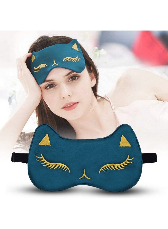 Jenna ™ Natural Silk Kitty Design Sleep Mask Cover For Insomnia Puffy Eyes And Dark Circles (Darkgreen) - Image 1