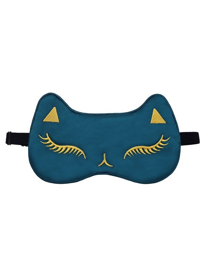 Jenna ™ Natural Silk Kitty Design Sleep Mask Cover For Insomnia Puffy Eyes And Dark Circles (Darkgreen) - Image 2