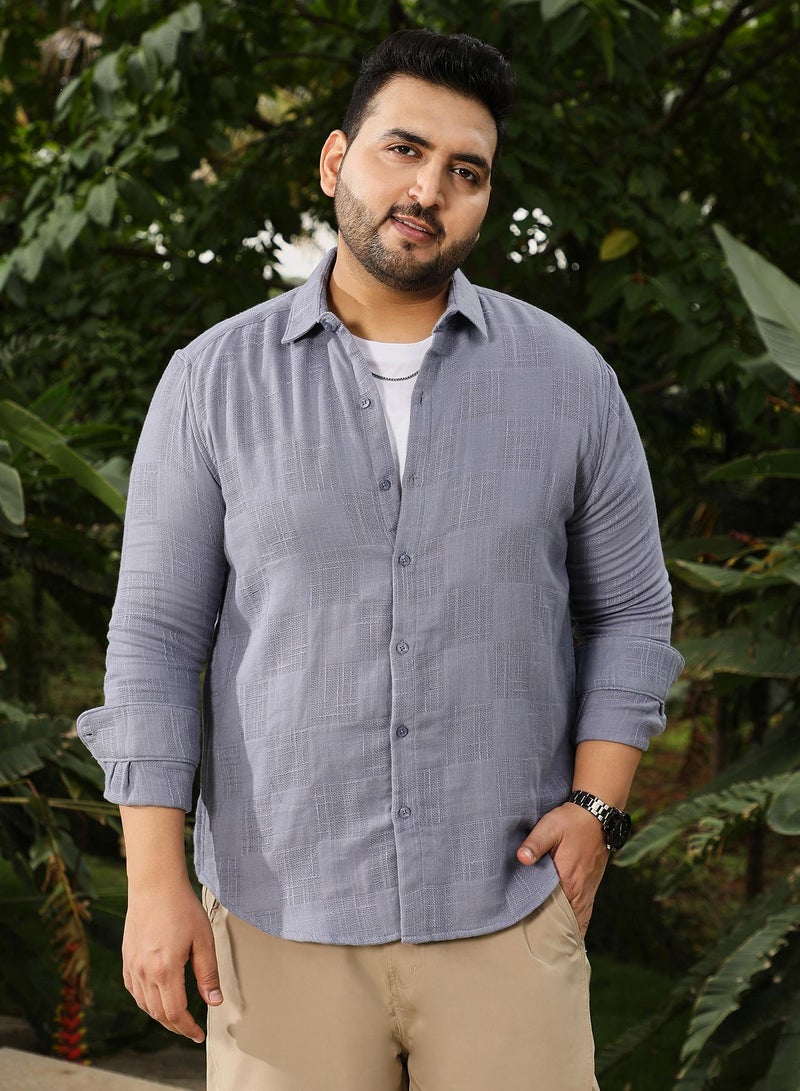 Instafab Plus Instafab Plus Men's Coin Grey Self-Jacquard Check Shirt | Spread Collar , Long Cuffed Sleeves , Button Closure , Curved Hemline | Checks Jacquard Cotton Material For Formal & Office Wear - Image 2
