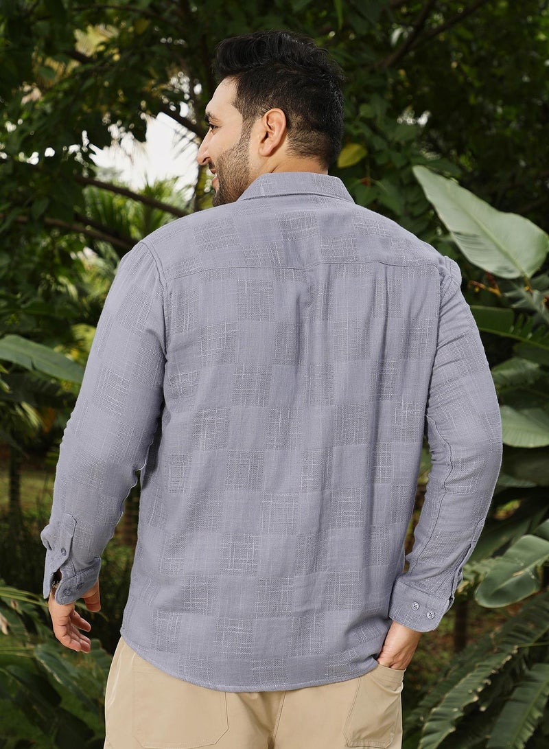 Instafab Plus Instafab Plus Men's Coin Grey Self-Jacquard Check Shirt | Spread Collar , Long Cuffed Sleeves , Button Closure , Curved Hemline | Checks Jacquard Cotton Material For Formal & Office Wear - Image 5