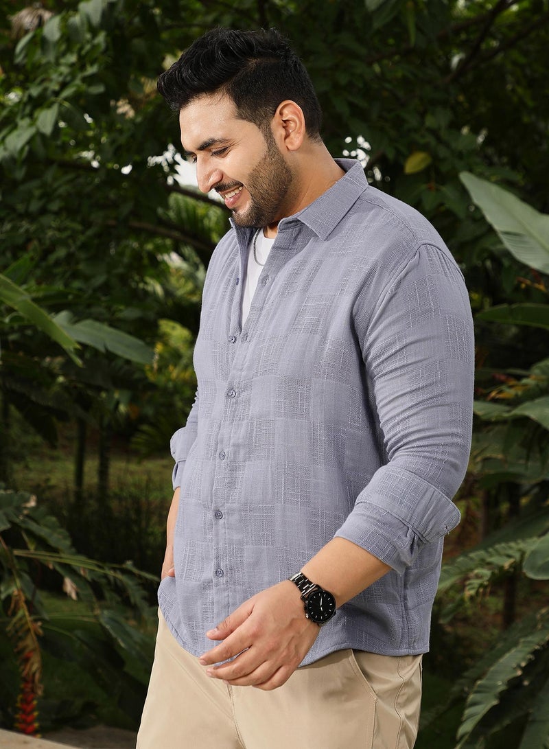 Instafab Plus Instafab Plus Men's Coin Grey Self-Jacquard Check Shirt | Spread Collar , Long Cuffed Sleeves , Button Closure , Curved Hemline | Checks Jacquard Cotton Material For Formal & Office Wear - Image 3