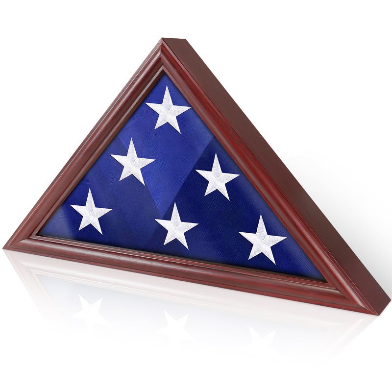 ASmileIndeep Flag Display Case - 5' x 9.5' Funeral & Military Flag Shadow Box with HD Tempered Glass and Wall Mount, Folded Triangle Flag Holder Frame for Veterans, Red - Image 1