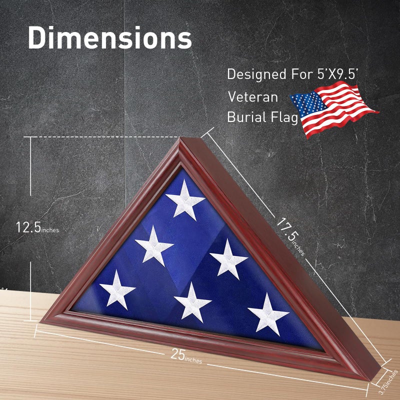ASmileIndeep Flag Display Case - 5' x 9.5' Funeral & Military Flag Shadow Box with HD Tempered Glass and Wall Mount, Folded Triangle Flag Holder Frame for Veterans, Red - Image 2