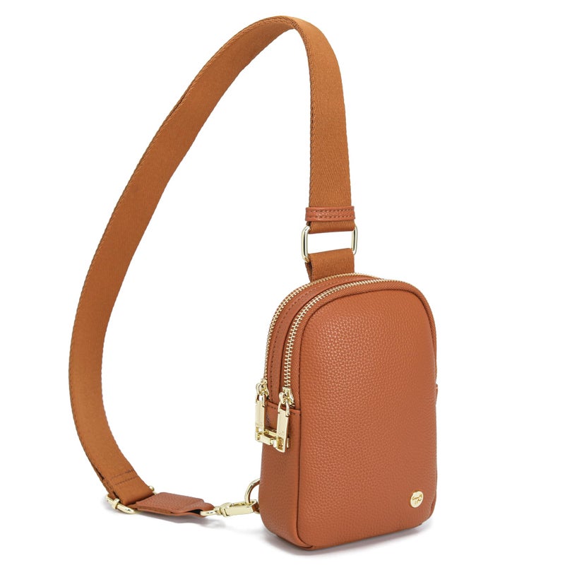 INICAT Anti Theft Crossbody Bag for Women, Small RFID Blocking Sling Purse with Zipper Lock for Travel, Vegan Leather(Brown) - Image 1